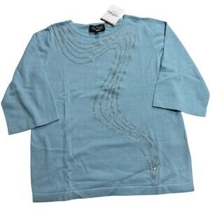 NWT VTG Bob Mackie Wearable Art Sweater Silver Beaded Womens Size Small Blue
